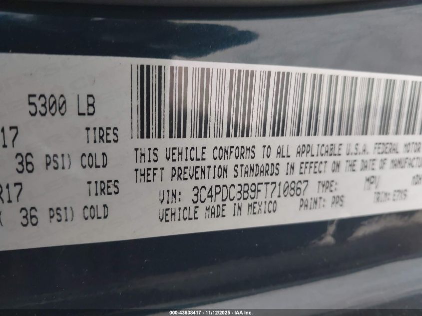 2015 Dodge Journey Sxt VIN: 3C4PDCBB9FT710867 Lot: 43638417