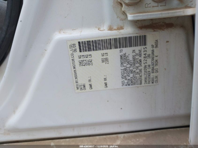 2009 Nissan Altima 2.5 S VIN: 1N4AL21E09N528435 Lot: 43638517