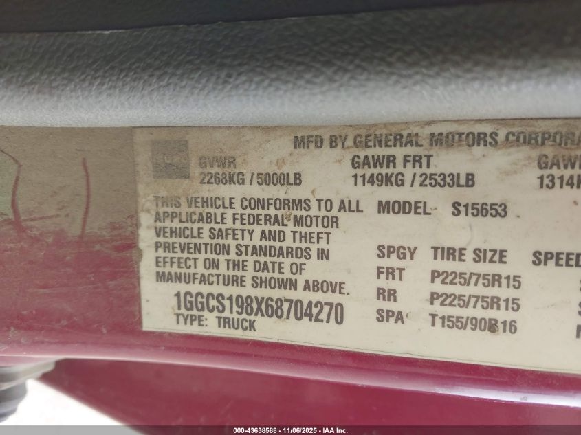 2006 Isuzu I-280 S VIN: 1GGCS198X68704270 Lot: 43638588