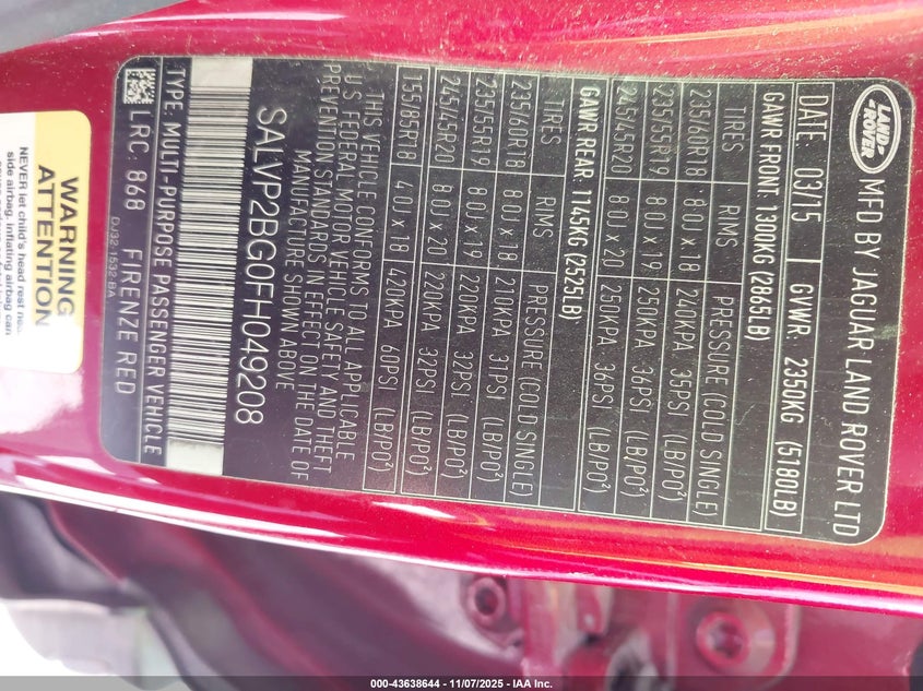 2015 LAND ROVER RANGE ROVER EVOQUE PURE - SALVP2BG0FH049208