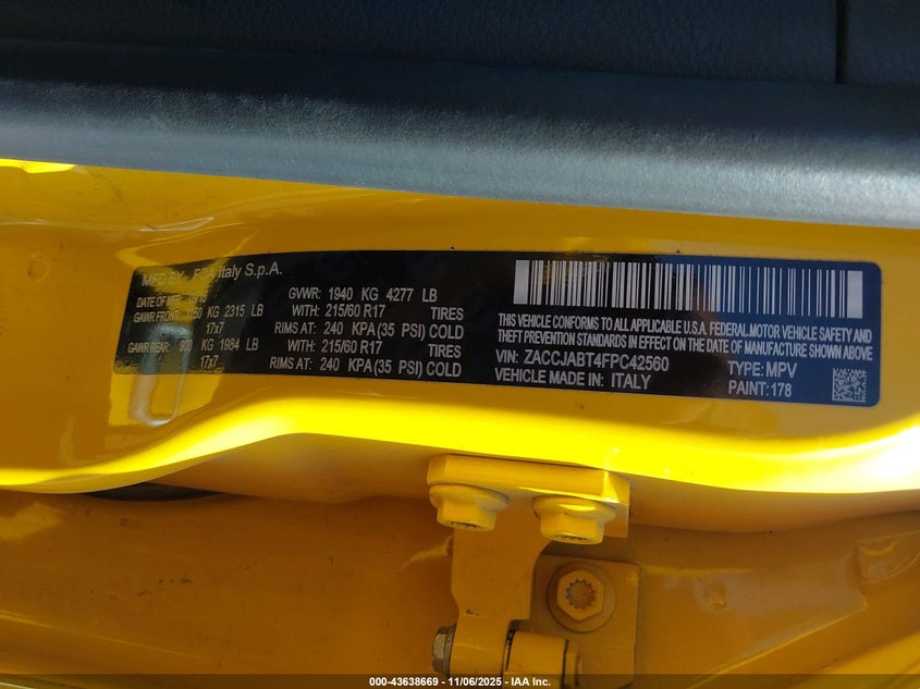 2015 JEEP RENEGADE LATITUDE ZACCJABT4FPC42560