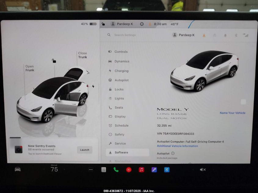 2024 Tesla Model Y Long Range Dual Motor All-Wheel Drive VIN: 7SAYGDEE0RF084333 Lot: 43638672