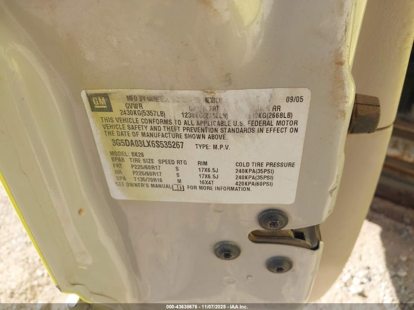 2006 Buick Rendezvous Cx VIN: 3G5DA03LX6S535267 Lot: 43638676