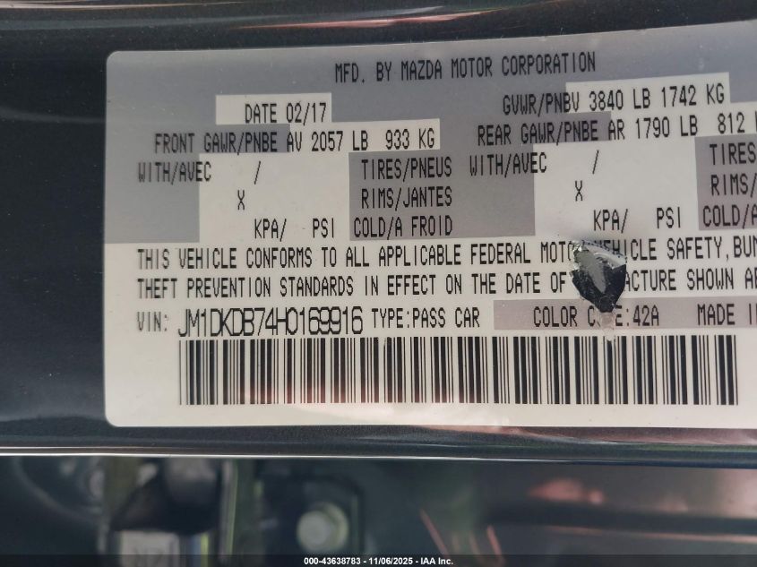 2017 Mazda Cx-3 Sport VIN: JM1DKDB74H0169916 Lot: 43638783