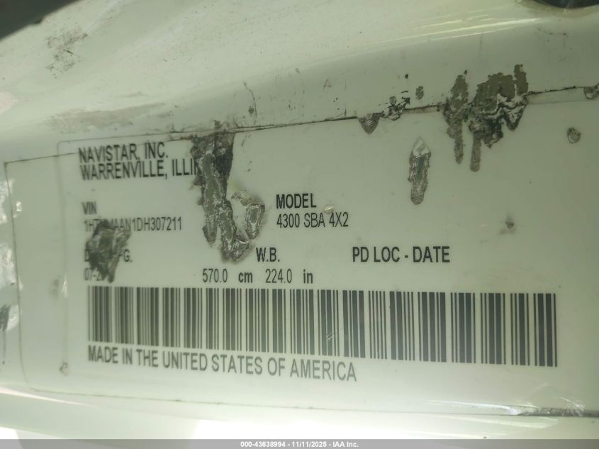 2013 International 4000 4300 VIN: 1HTMMAAN1DH307211 Lot: 43638994