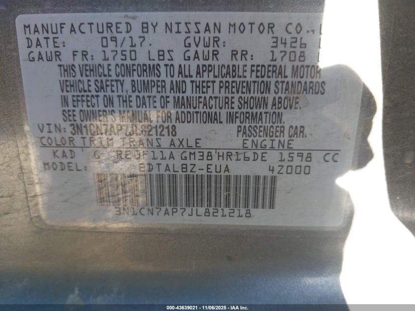 2018 NISSAN VERSA 1.6 SV - 3N1CN7AP7JL821218