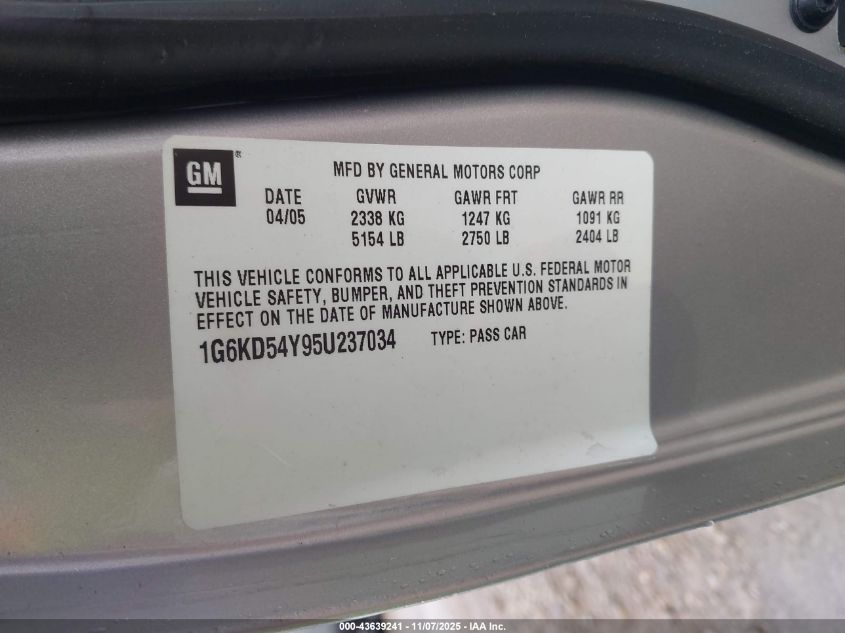 2005 Cadillac Deville Livery VIN: 1G6KD54Y95U237034 Lot: 43639241