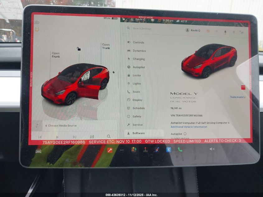 2024 Tesla Model Y Long Range Dual Motor All-Wheel Drive VIN: 7SAYGDEE2RF160988 Lot: 43639312