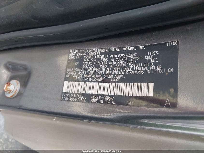5TBET34116S558603 2006 TOYOTA TUNDRA photo no. 9