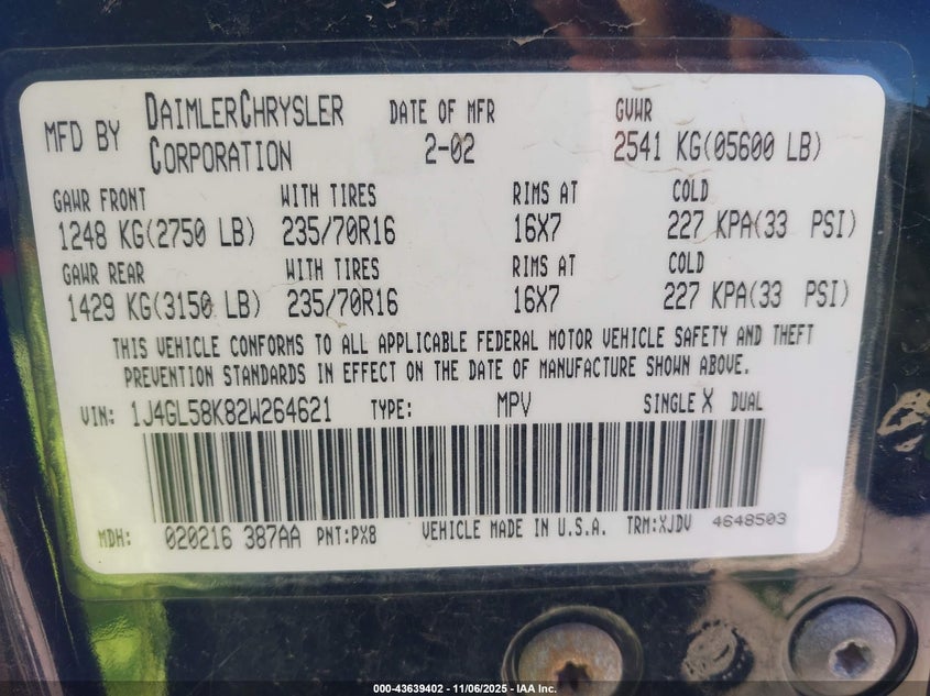 1J4GL58K82W264621 2002 JEEP LIBERTY (NORTH AMERICA) photo no. 9