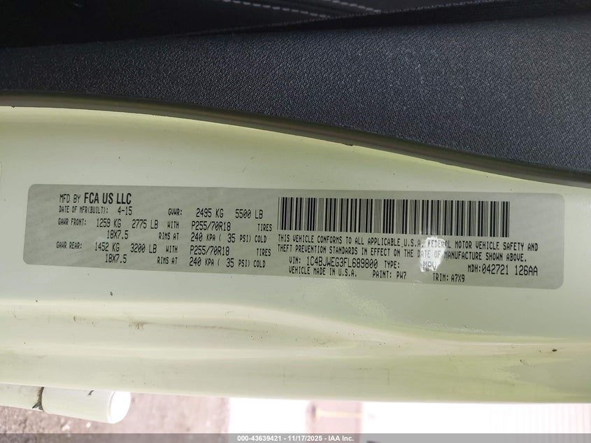 1C4BJWEG3FL689800 2015 JEEP WRANGLER photo no. 9