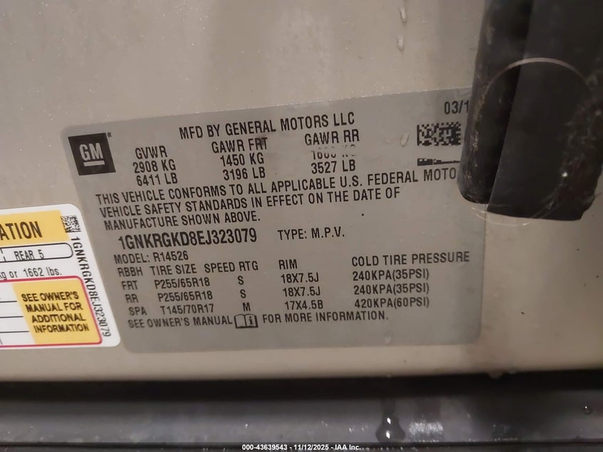 2014 CHEVROLET TRAVERSE 1LT 1GNKRGKD8EJ323079