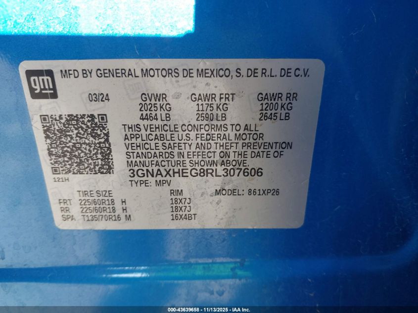 2024 Chevrolet Equinox Fwd Ls VIN: 3GNAXHEG8RL307606 Lot: 43639658