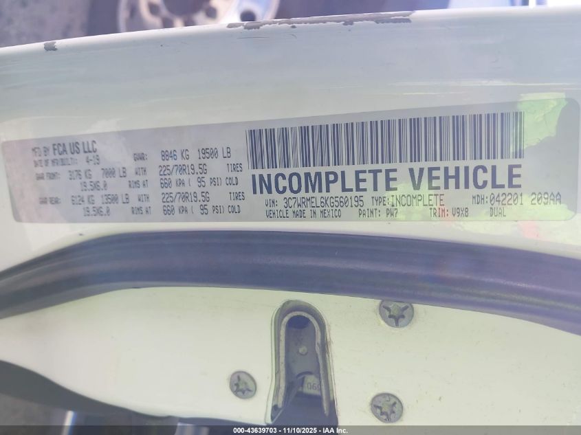 2019 Ram 5500 VIN: 3C7WRMEL6KGIJG195 Lot: 43639703