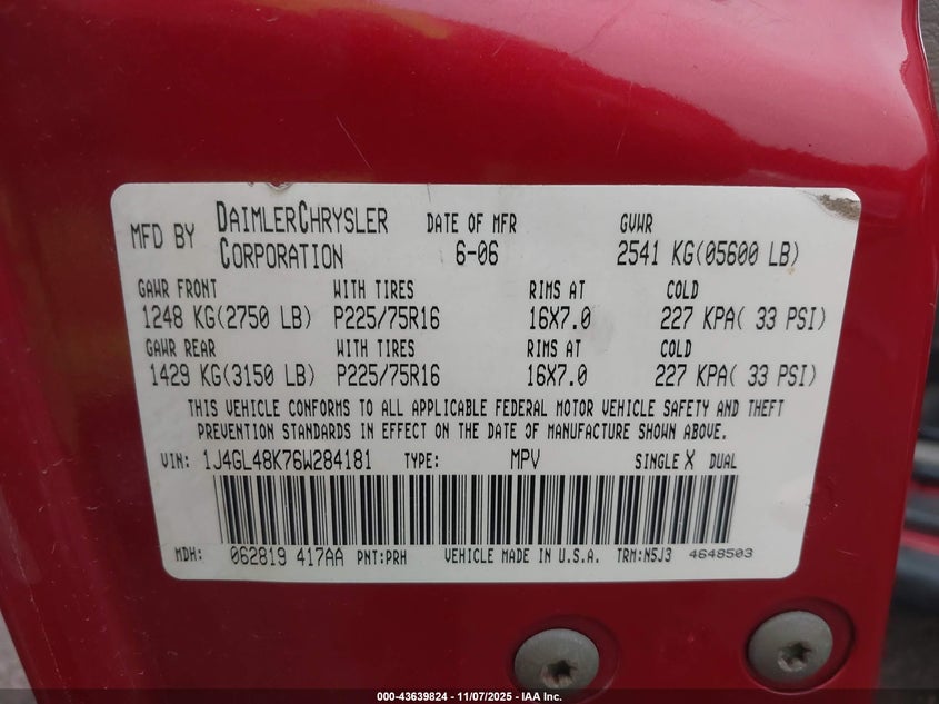 1J4GL48K76W284181 2006 JEEP LIBERTY (NORTH AMERICA) photo no. 9