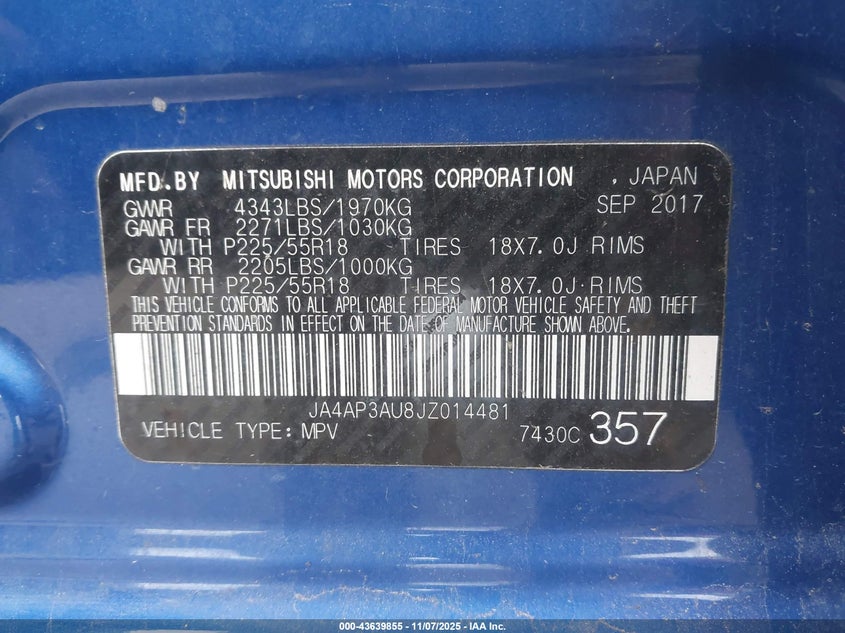 2018 MITSUBISHI OUTLANDER SPORT 2.0 ES - JA4AP3AU8JZ014481