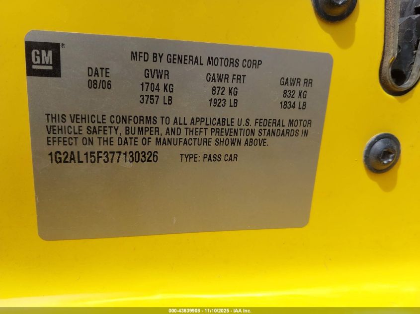 2007 Pontiac G5 VIN: 1G2AL15F377130326 Lot: 43639908