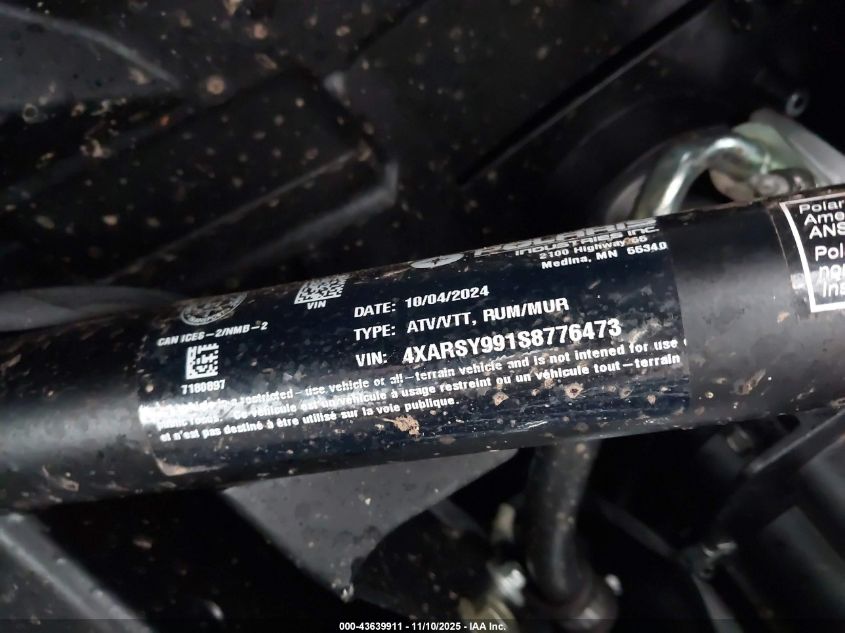 2025 Polaris Ranger Crew Xp 1000 Northstar Ultimate VIN: 4XARSY991S8776473 Lot: 43639911