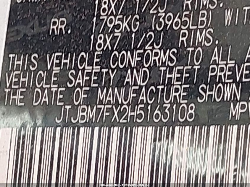 2017 Lexus Gx 460 VIN: JTJBM7FX2H5163108 Lot: 43639968