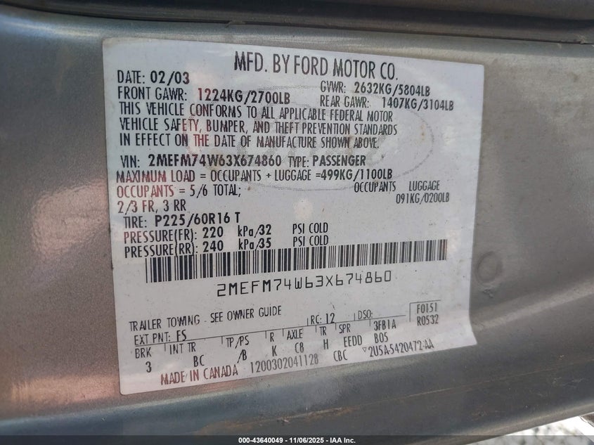 2MEFM74W63X674860 2003 MERCURY GRAND MARQUIS photo no. 9