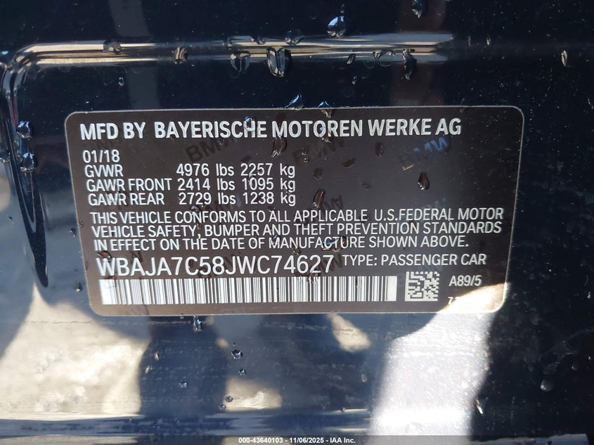 WBAJA7C58JWC74627 2018 BMW 5ER photo no. 9