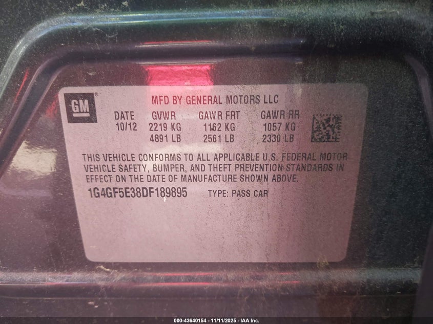 2013 BUICK LACROSSE PREMIUM 1 GROUP 1G4GF5E38DF189895