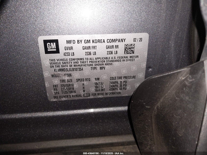 2020 Buick Encore Gx Fwd Select VIN: KL4MMDSLXLB107354 Lot: 43640198