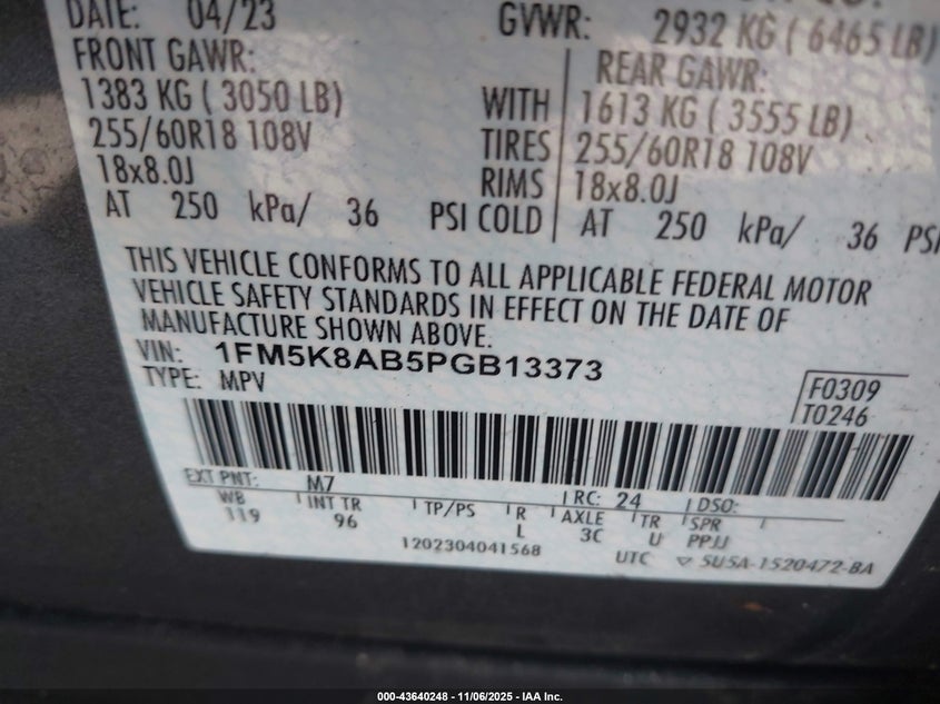 2023 FORD POLICE INTERCEPTOR UTILITY 1FM5K8AB5PGB13373