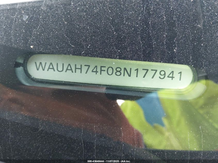 2008 Audi A6 3.2 VIN: WAUAH74F08N177941 Lot: 43640444