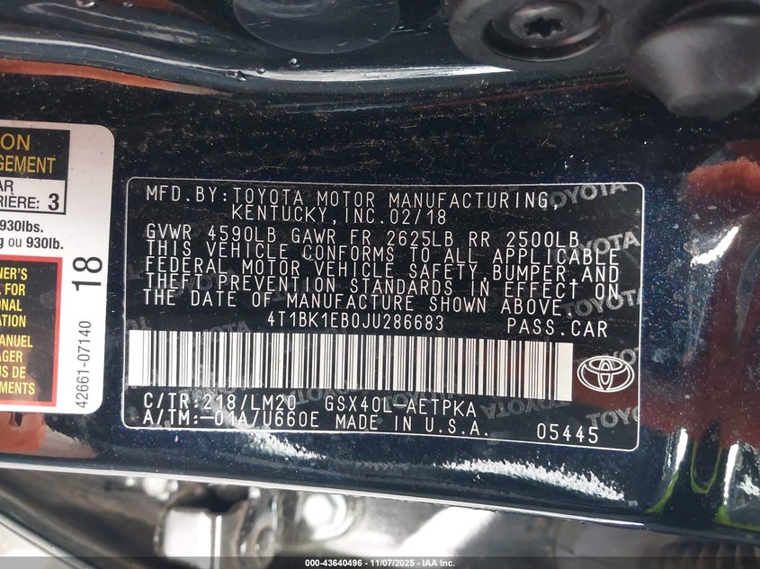 2018 TOYOTA AVALON LIMITED - 4T1BK1EB0JU286683