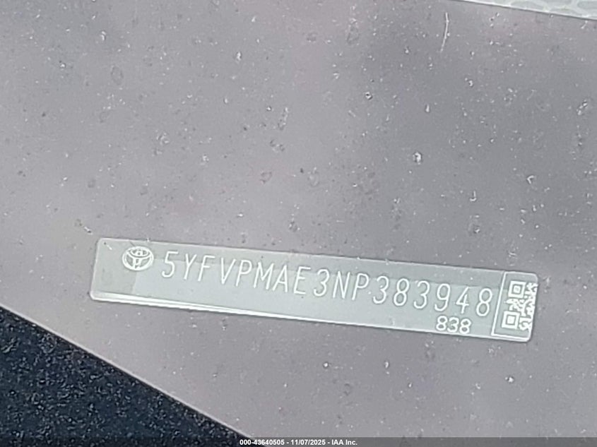 5YFVPMAE3NP383948 2022 TOYOTA COROLLA photo no. 9