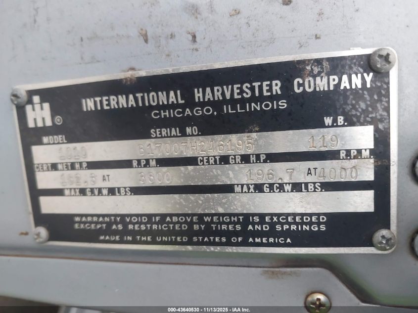 1972 International Travelall VIN: B17007H246195 Lot: 43640530