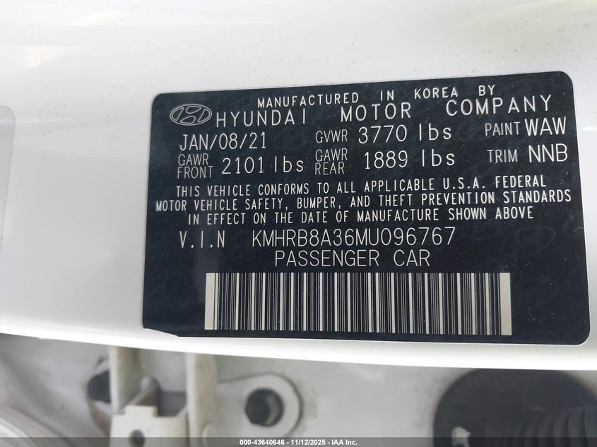 2021 HYUNDAI VENUE SE KMHRB8A36MU096767