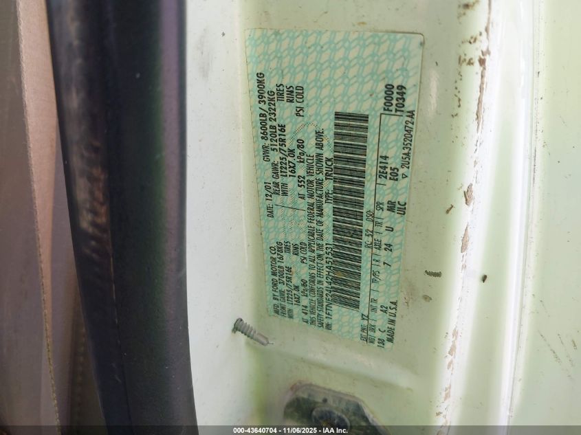 2002 Ford E-250 Commercial/Recreational VIN: 1FTNE24L42HA51531 Lot: 43640704