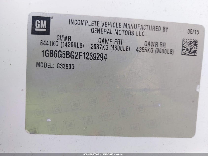 2019 Chevrolet Express Cutaway 4500 Van VIN: 1HA6GUBG6KN007155 Lot: 43640707