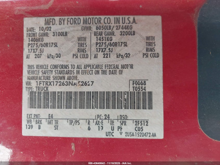 1FTRX17263NA52627 2003 FORD F-150 photo no. 9