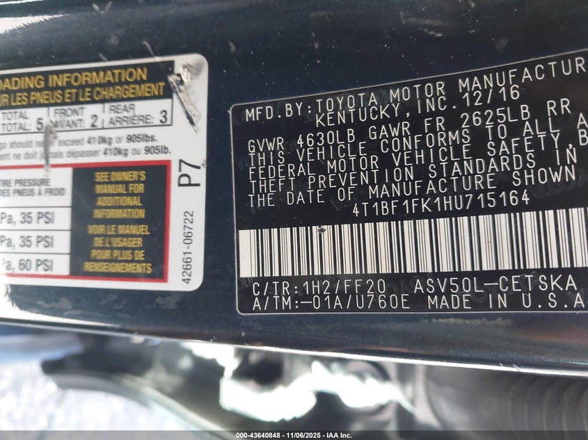 4T1BF1FK1HU715164 2017 TOYOTA CAMRY photo no. 9