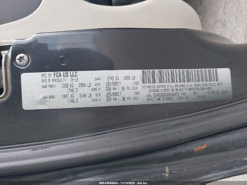 2016 Dodge Grand Caravan Se VIN: 2C4RDGBG4GR100472 Lot: 43640854