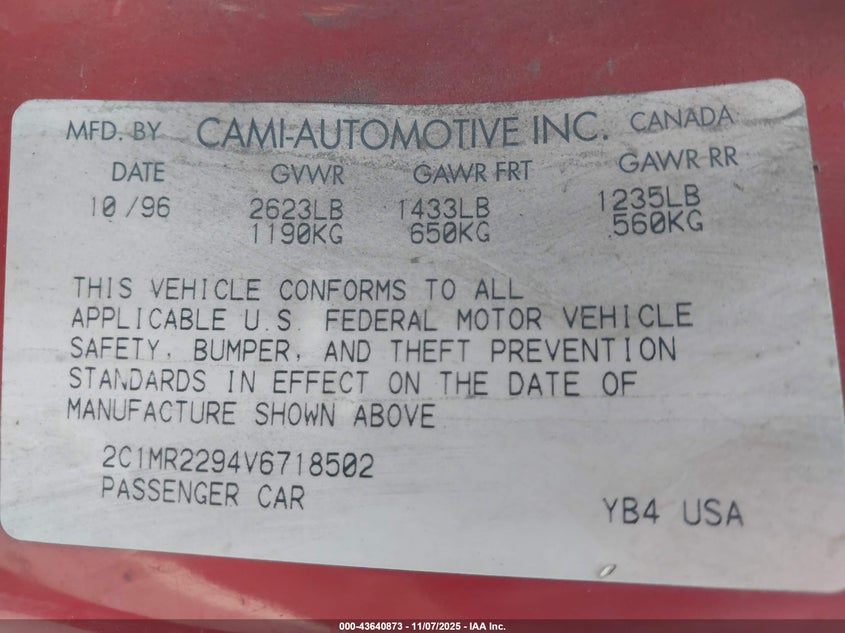 2C1MR2294V6718502 1997 GEO METRO photo no. 9