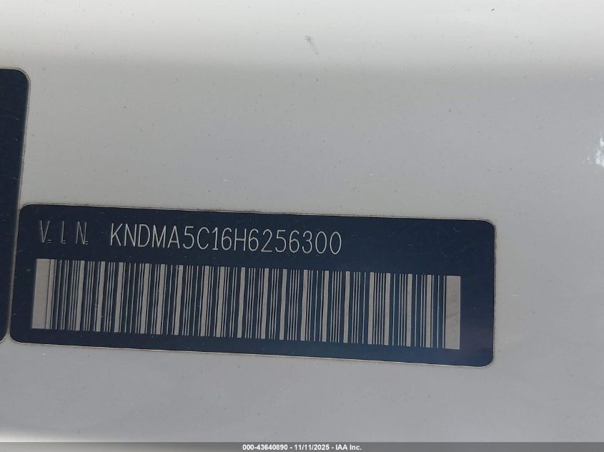 2017 Kia Sedona L VIN: KNDMA5C16H6256300 Lot: 43640890