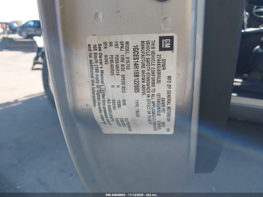 2006 Chevrolet Ssr VIN: 1GCES14H16B122885 Lot: 43640893