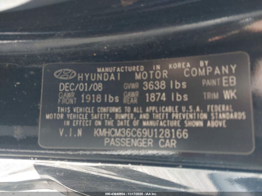 2009 Hyundai Accent Gs VIN: KMHCM36C69U128166 Lot: 43640904