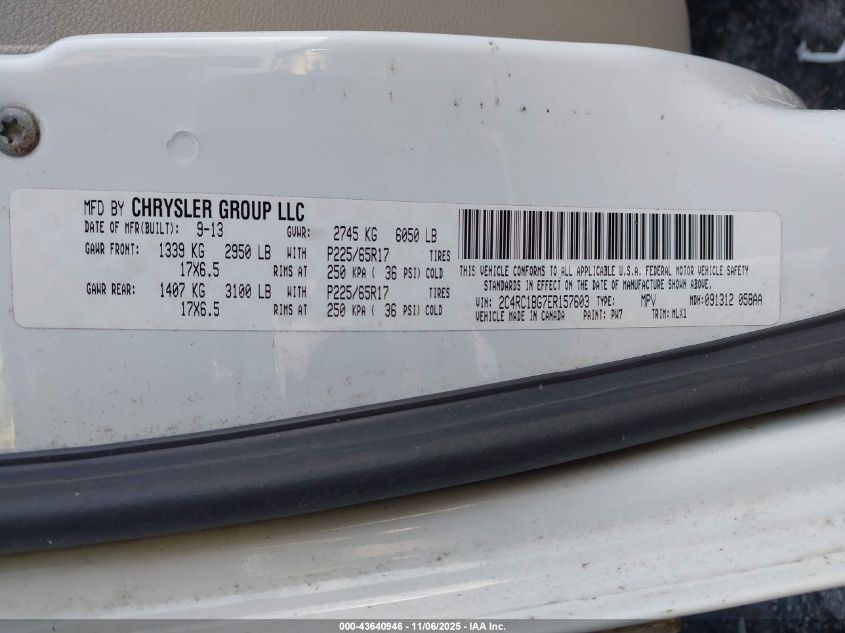 2014 Chrysler Town & Country Touring VIN: 2C4RC1BG7ER157603 Lot: 43640946