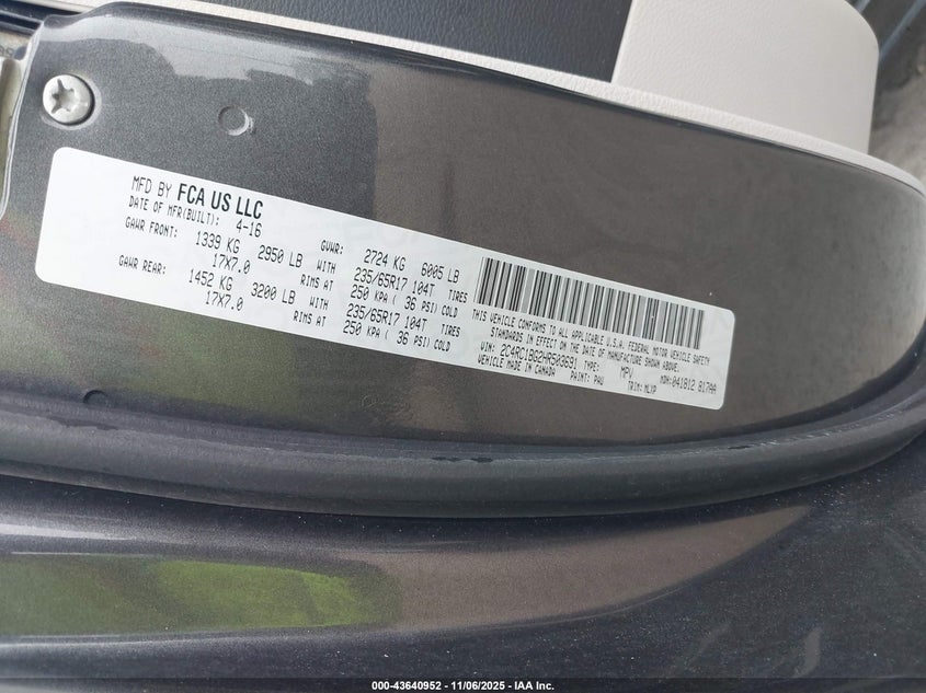 2017 Chrysler Pacifica Touring-L VIN: 2C4RC1BG2HR503691 Lot: 43640952