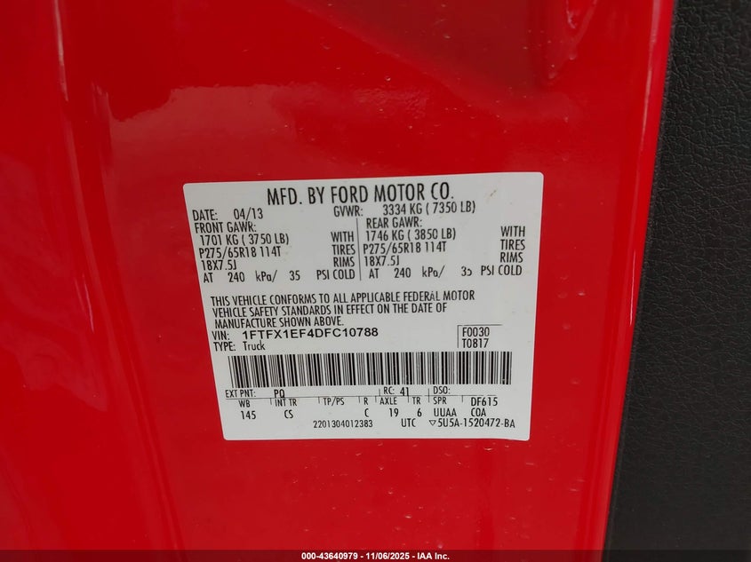 2013 FORD F-150 STX 1FTFX1EF4DFC10788