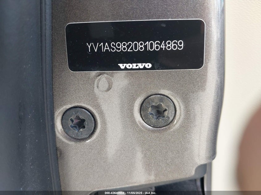 2008 Volvo S80 3.2 VIN: YV1AS982081064869 Lot: 43640994