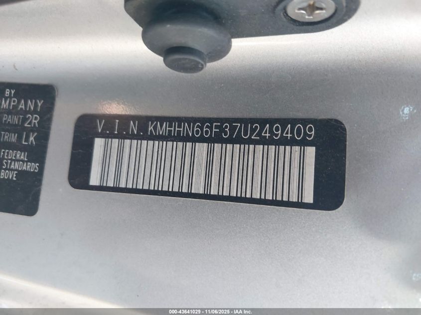 2007 Hyundai Tiburon Gt/Gt Limited/Se VIN: KMHHN66F37U249409 Lot: 43641029