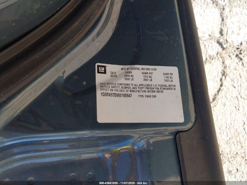 2006 Cadillac Sts-V VIN: 1G6DX67D960180647 Lot: 43641059
