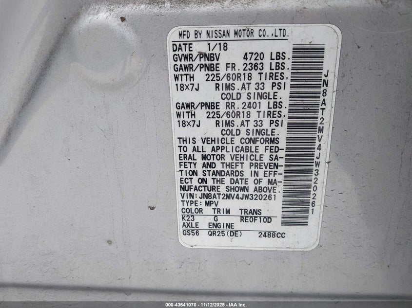 2018 NISSAN ROGUE SL JN8AT2MV4JW320261