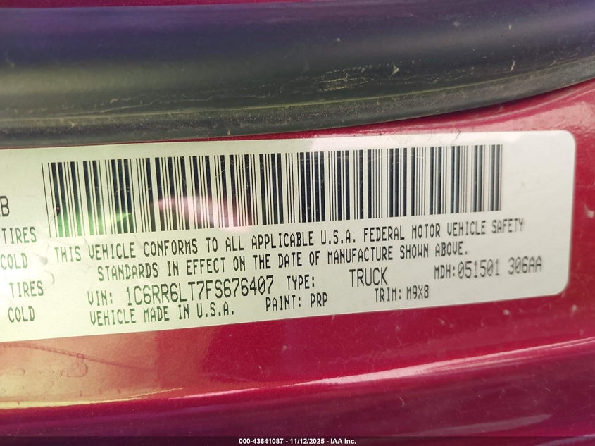 2015 RAM 1500 LONE STAR 1C6RR6LT7FS676407